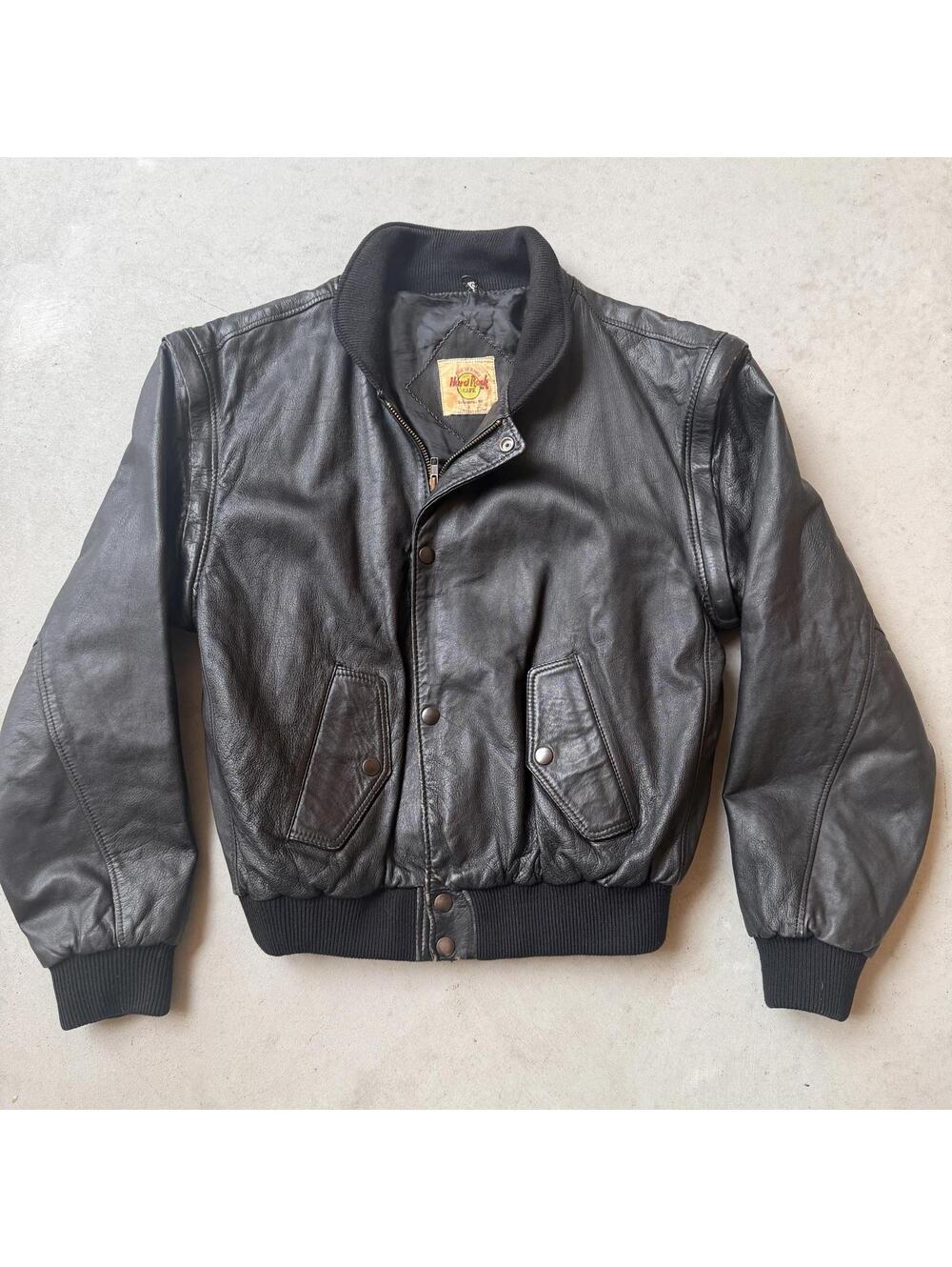 Vintage Hard Rock Cafe Black Leather Save the Planet Cancun Bomber Jacket